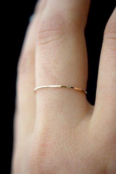 Three Diamond Gold Ring Band 14K Yellow Gold Round Thin Ring Band Women  Gift. | eBay